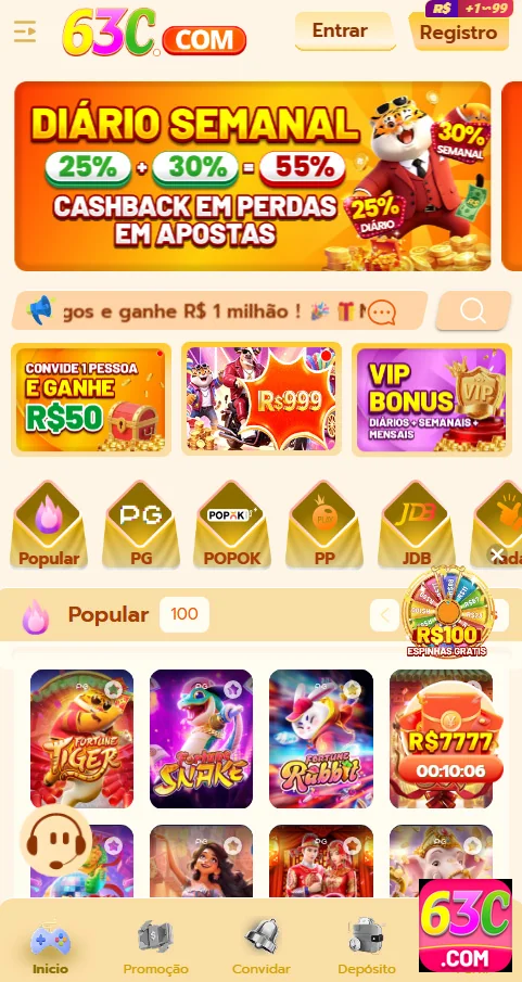 Jogador desfrutando variedade de slots online em 63c